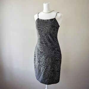 Y2K Glam Sparkly Mini 90s Silver and Black Spaghetti Strap Cocktail Dress